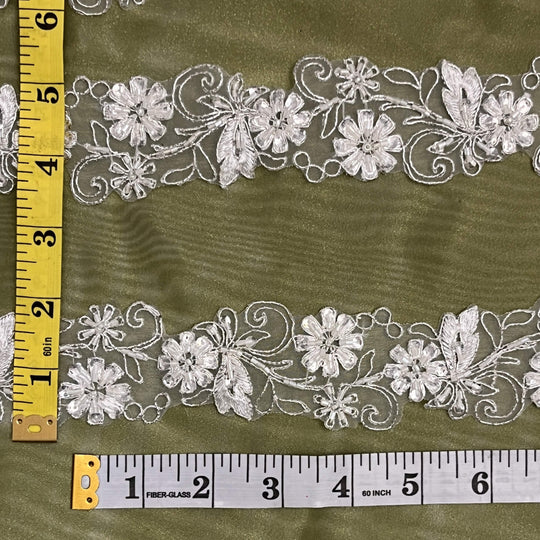 Beaded & Corded Lace Trimming Embroidered on 100% Polyester Net Mesh | Lace USA - 96283W-BP