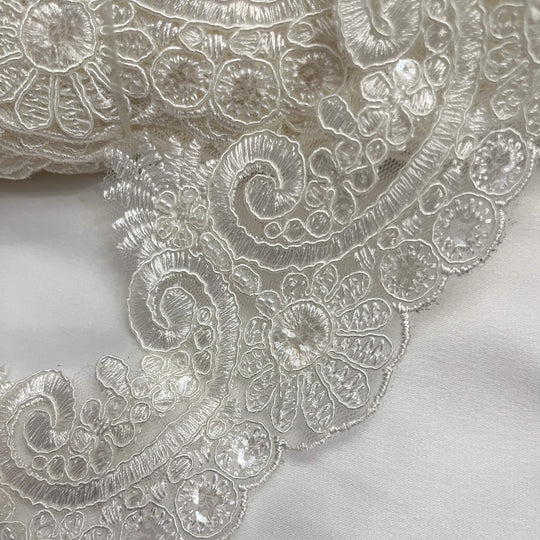 Beaded & Corded Lace Trimming Embroidered on 100% Polyester Net Mesh | Lace USA - 97120W-BP