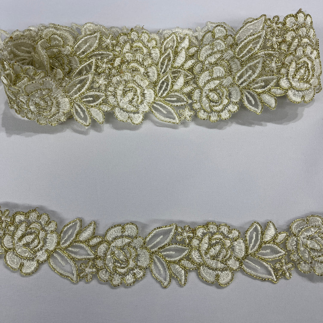 Corded Lace Trimming Embroidered on 100% Polyester Net Mesh | Lace USA - 97109W