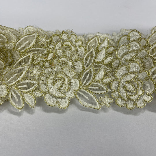 Corded Lace Trimming Embroidered on 100% Polyester Net Mesh | Lace USA - 97109W