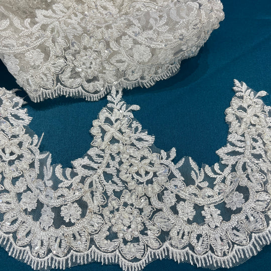 Beaded Lace Trimming Embroidered on 100% Polyester Mesh | Lace USA - 96691W-BP
