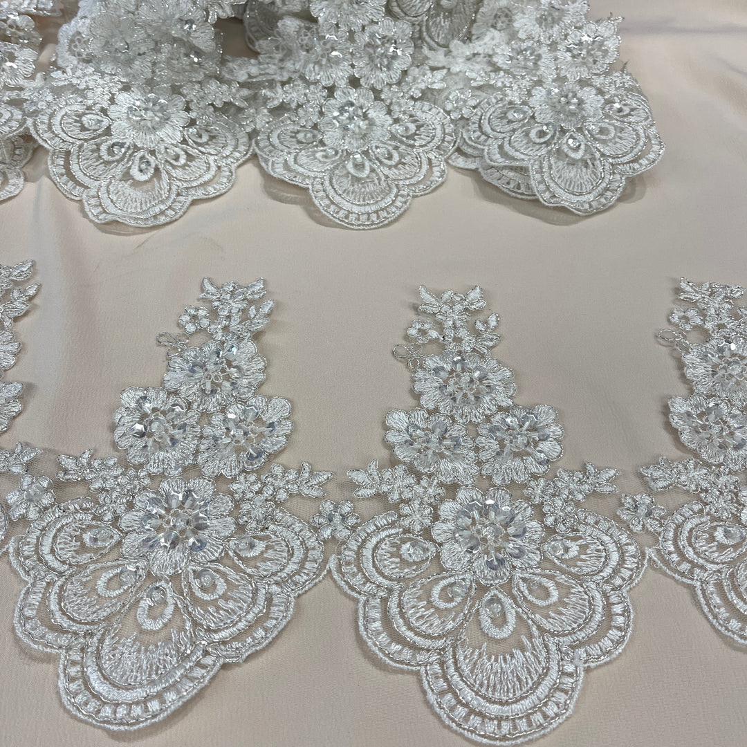 Beaded & Corded Lace Trimming Embroidered on 100% Polyester Net Mesh | Lace USA - 97015W-BP