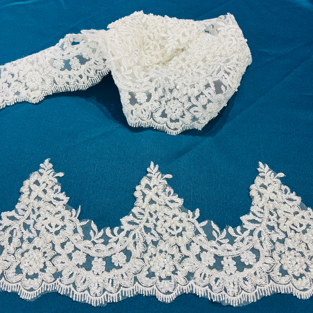 Beaded Lace Trimming Embroidered on 100% Polyester Mesh | Lace USA - 96691W-BP