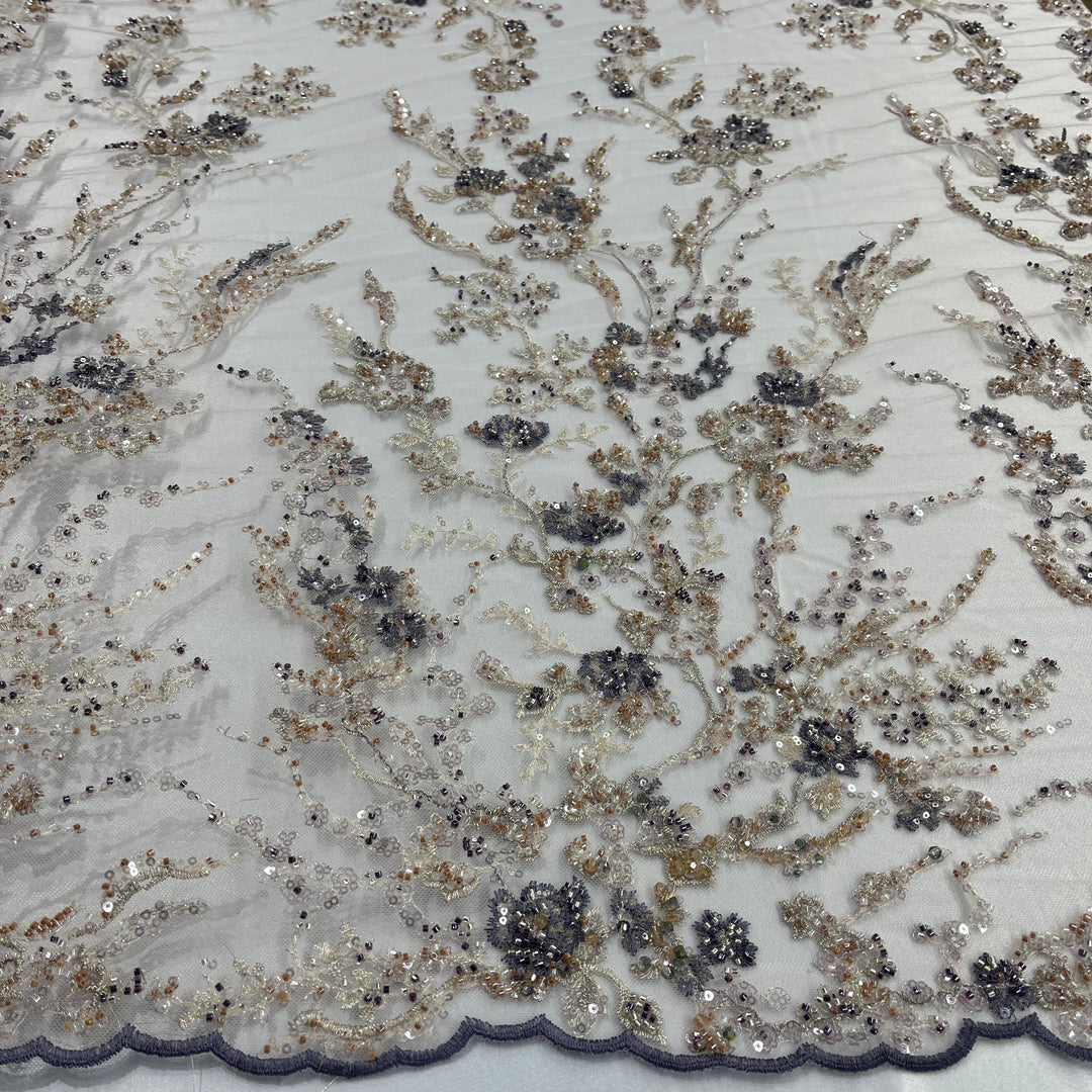 Beaded Lace Fabric Embroidered on 100% Polyester Net Mesh | Lace USA - GD-26228