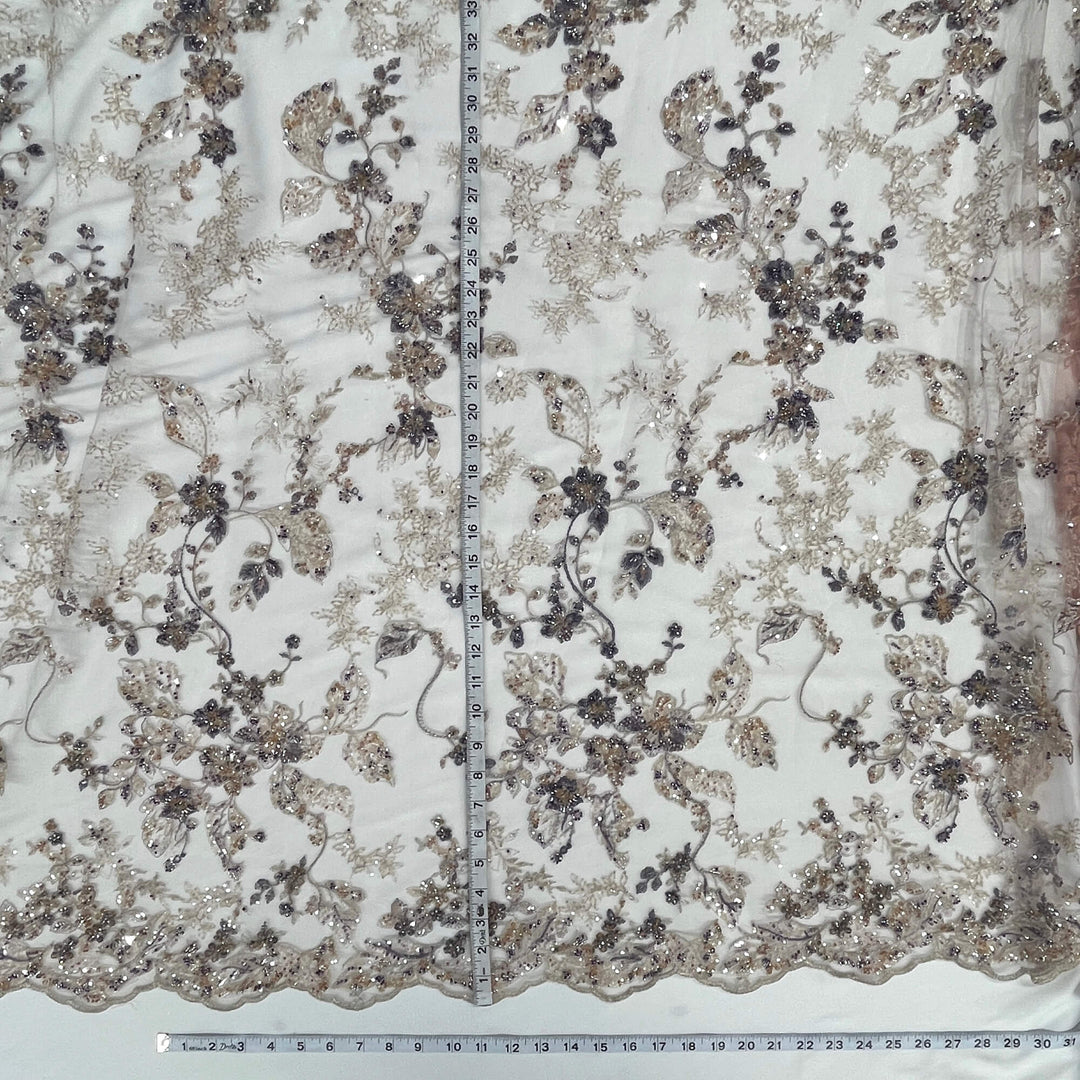 Beaded Lace Fabric Embroidered on 100% Polyester Net Mesh | Lace USA - GD-26229