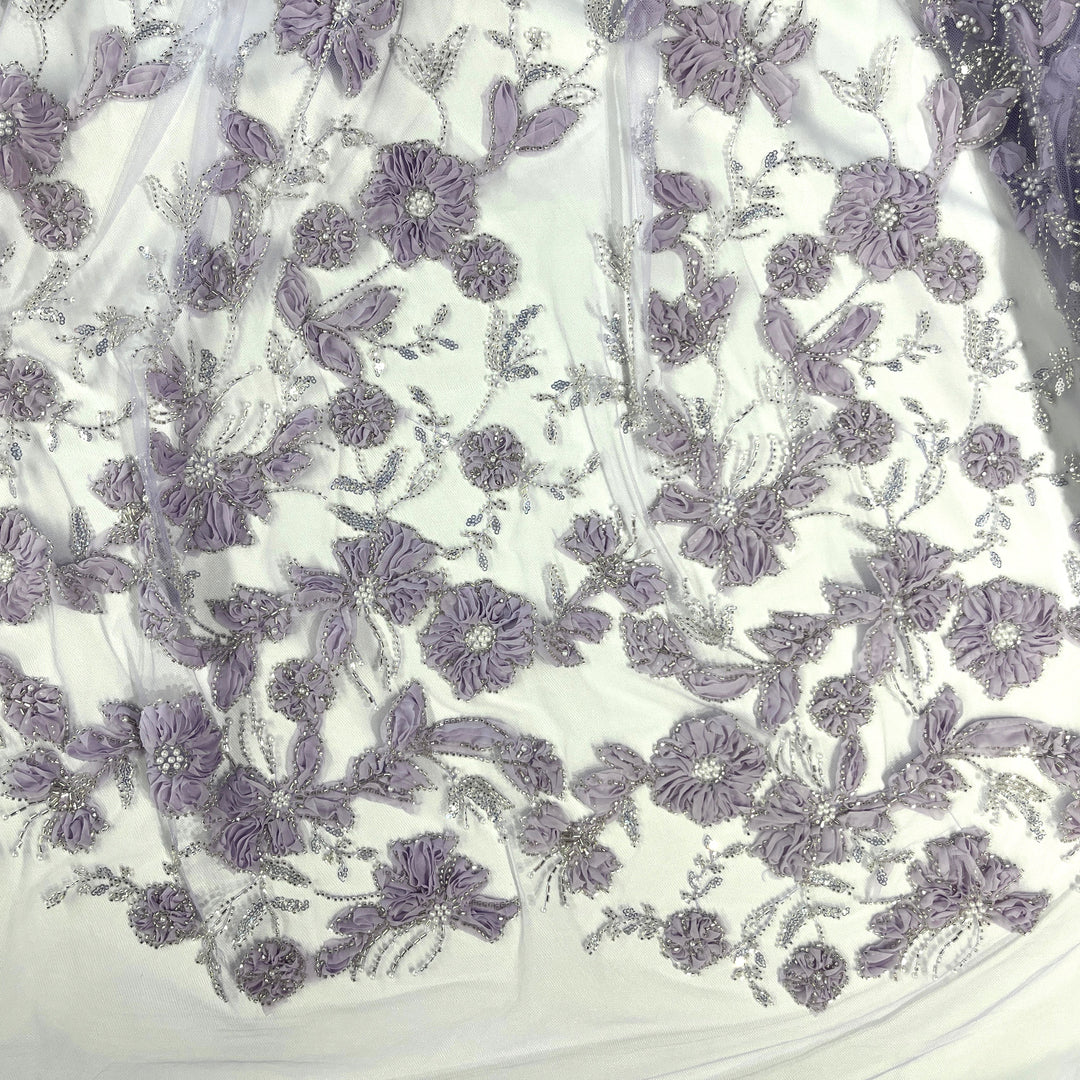 Beaded 3D Floral Lace Fabric Embroidered on 100% Polyester Net Mesh | Lace USA - GD-10143