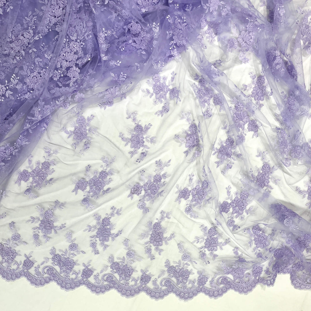 Corded Bridal Lace Fabric Embroidered on 100% Polyester Net Mesh | Lace USA - 96517W