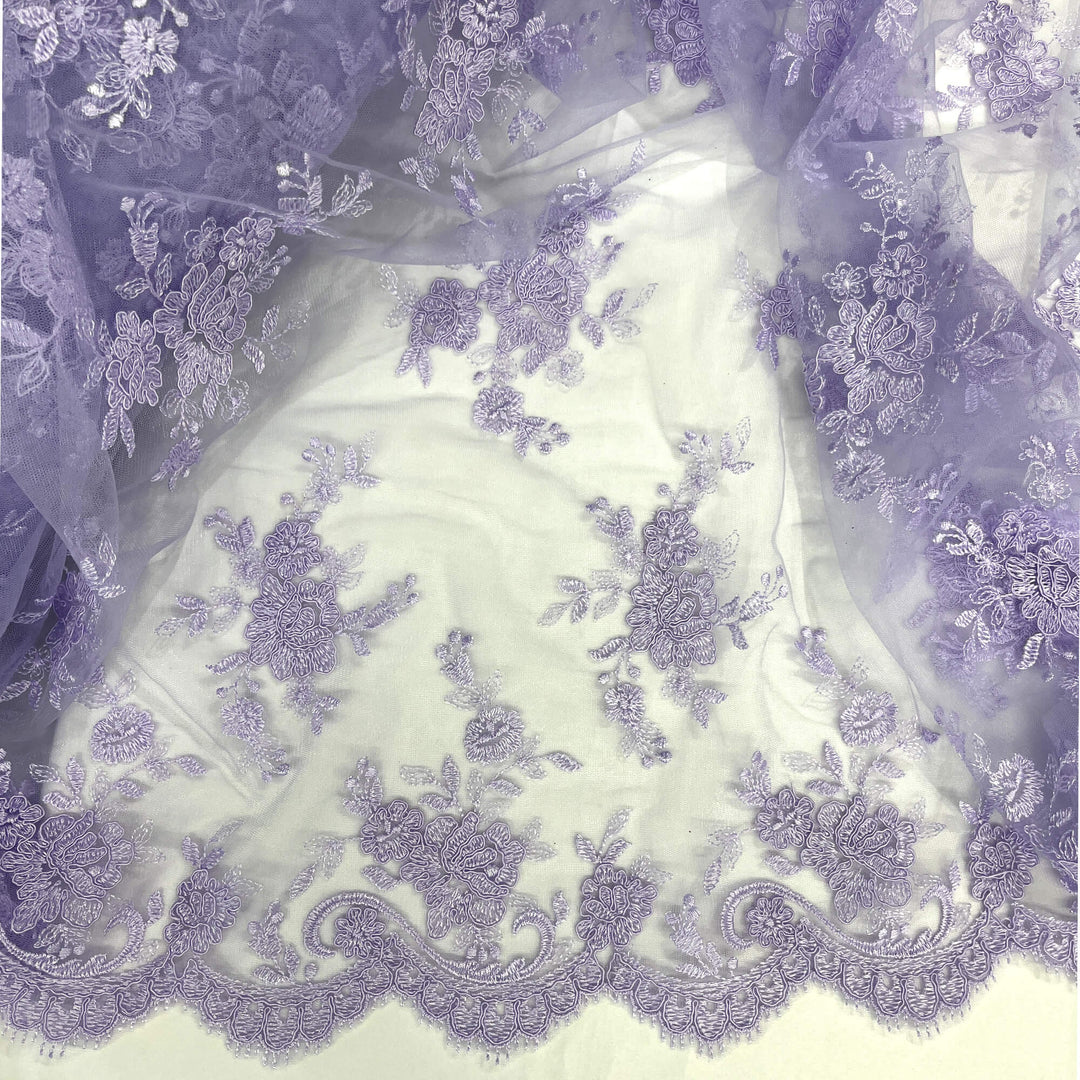 Corded Bridal Lace Fabric Embroidered on 100% Polyester Net Mesh | Lace USA - 96517W