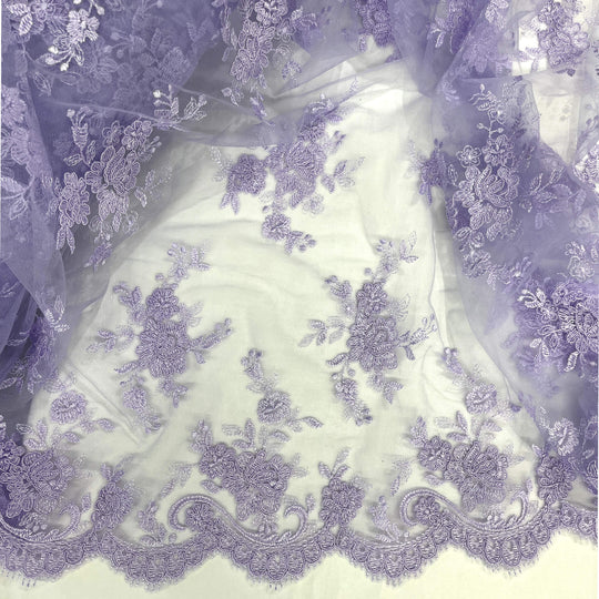 Corded Bridal Lace Fabric Embroidered on 100% Polyester Net Mesh | Lace USA - 96517W