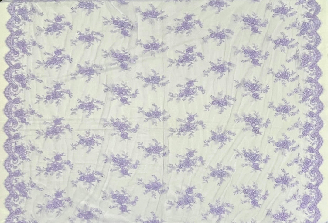 Corded Bridal Lace Fabric Embroidered on 100% Polyester Net Mesh | Lace USA - 96517W