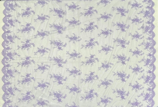 Corded Bridal Lace Fabric Embroidered on 100% Polyester Net Mesh | Lace USA - 96517W