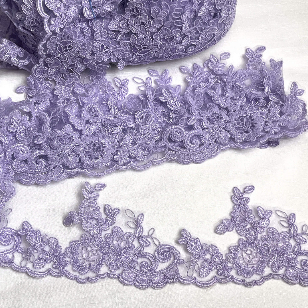 Beaded & Corded Lace Trimming Embroidered on 100% Polyester Net Mesh | Lace USA - 96796W-HB