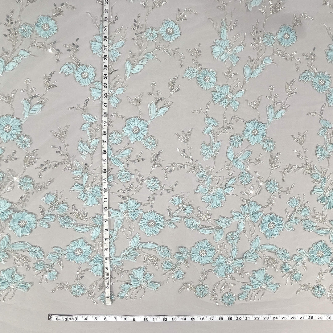 Beaded 3D Floral Lace Fabric Embroidered on 100% Polyester Net Mesh | Lace USA - GD-10143
