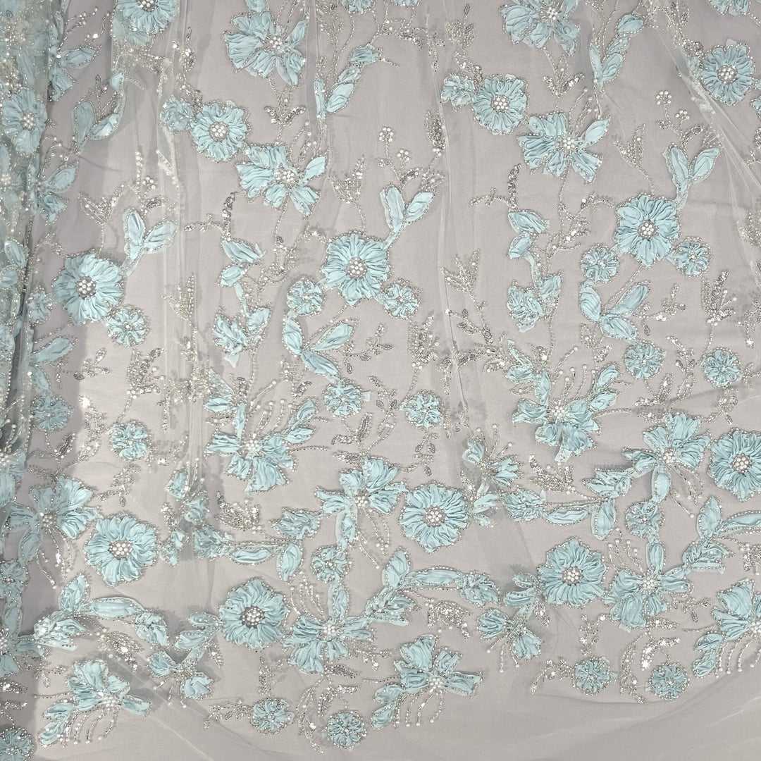 Beaded 3D Floral Lace Fabric Embroidered on 100% Polyester Net Mesh | Lace USA - GD-10143