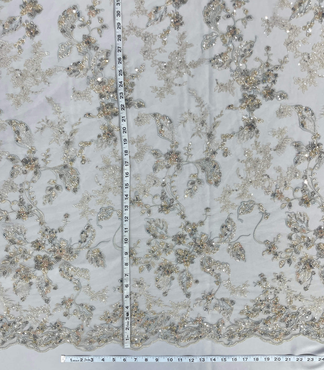 Beaded Lace Fabric Embroidered on 100% Polyester Net Mesh | Lace USA - GD-26229