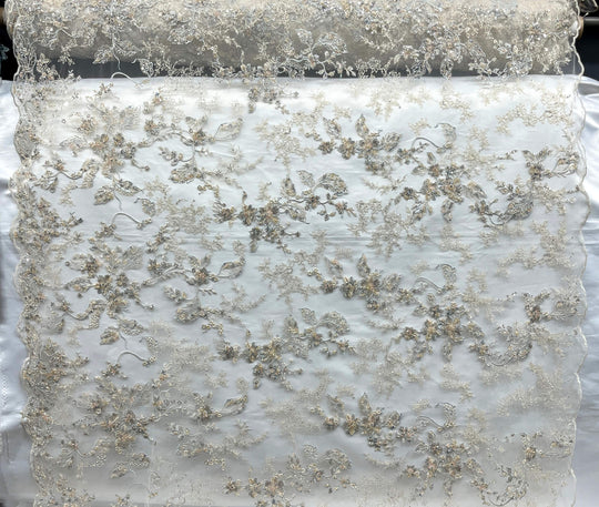 Beaded Lace Fabric Embroidered on 100% Polyester Net Mesh | Lace USA - GD-26229