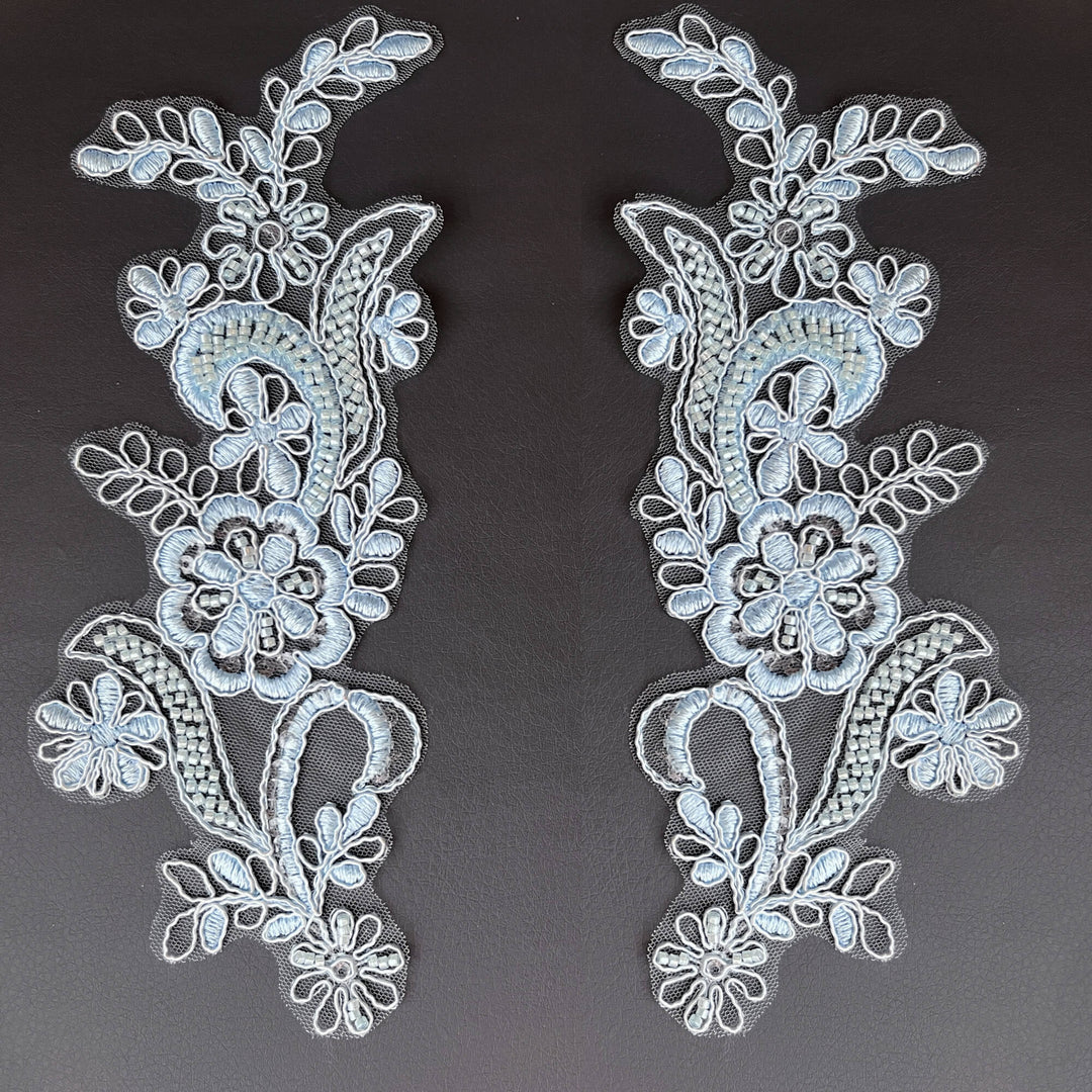 Beaded & Corded Floral Lace Applique Embroidered on 100% Polyester | Lace USA - KZ-67