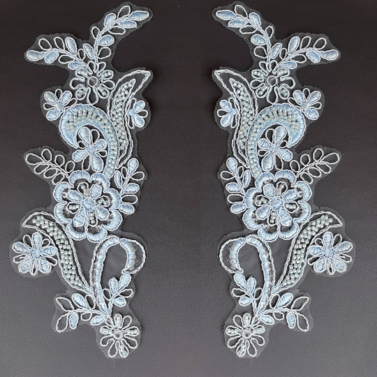 Beaded & Corded Floral Lace Applique Embroidered on 100% Polyester | Lace USA - KZ-67