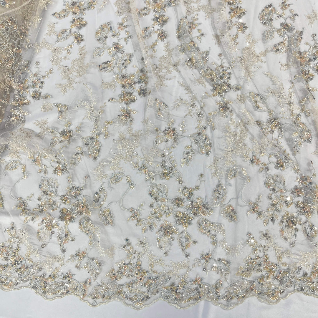 Beaded Lace Fabric Embroidered on 100% Polyester Net Mesh | Lace USA - GD-26229