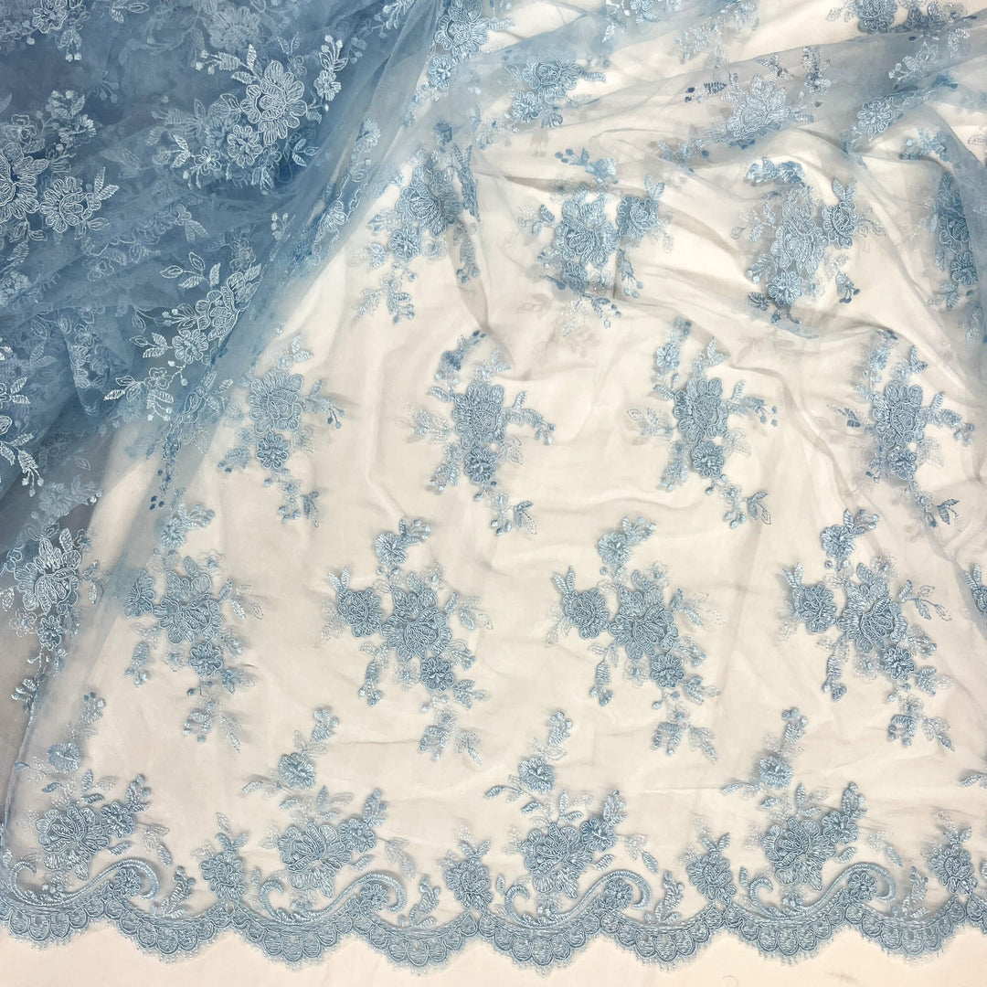 Corded Bridal Lace Fabric Embroidered on 100% Polyester Net Mesh | Lace USA - 96517W