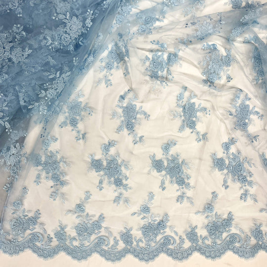 Corded Bridal Lace Fabric Embroidered on 100% Polyester Net Mesh | Lace USA - 96517W