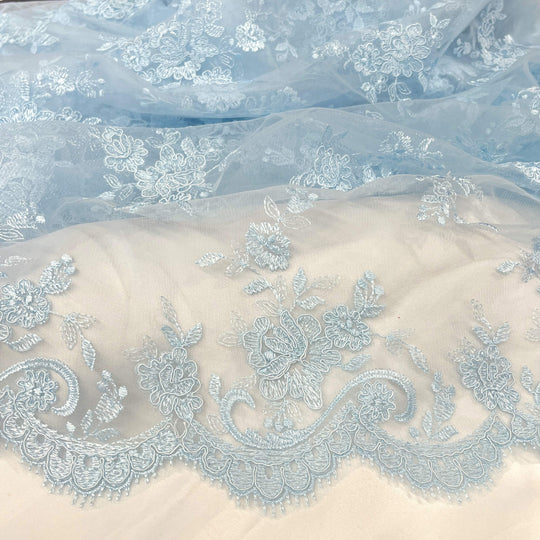 Corded Bridal Lace Fabric Embroidered on 100% Polyester Net Mesh | Lace USA - 96517W
