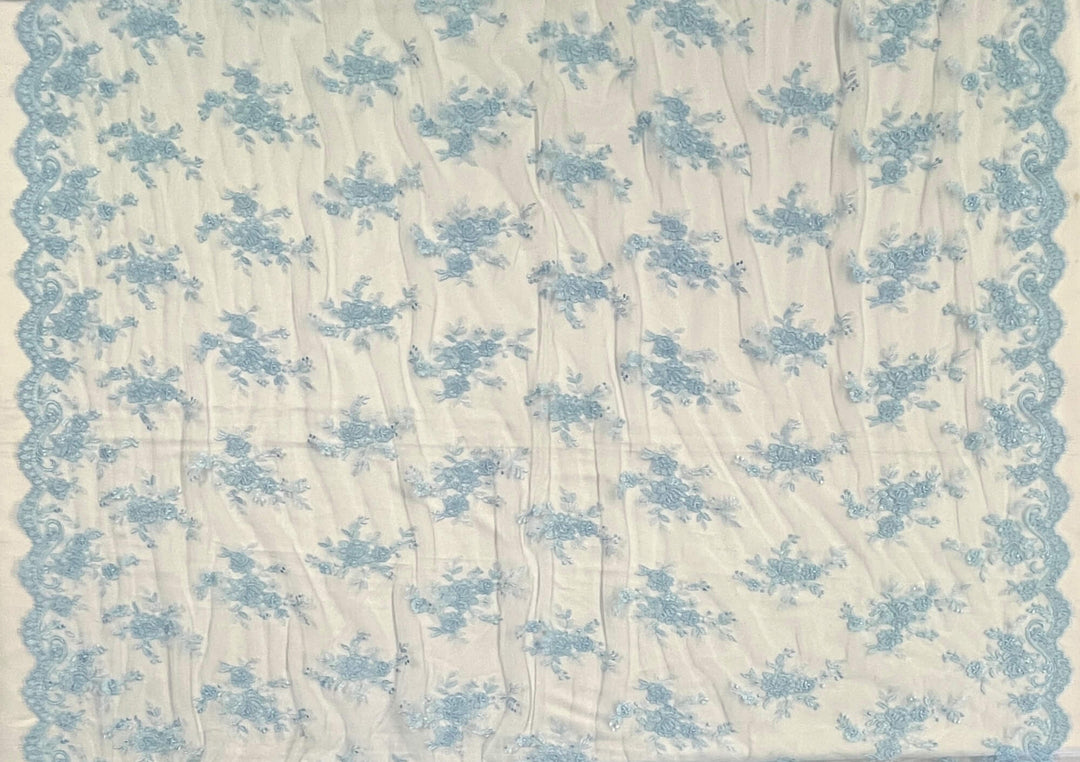 Corded Bridal Lace Fabric Embroidered on 100% Polyester Net Mesh | Lace USA - 96517W