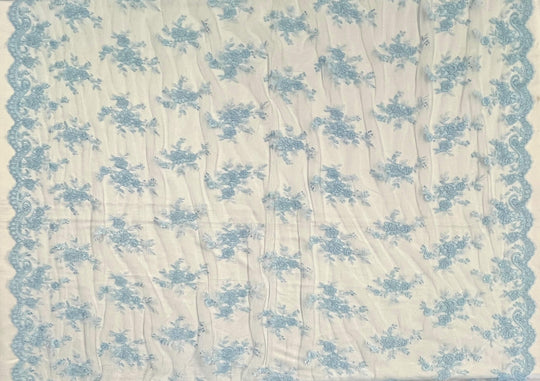 Corded Bridal Lace Fabric Embroidered on 100% Polyester Net Mesh | Lace USA - 96517W