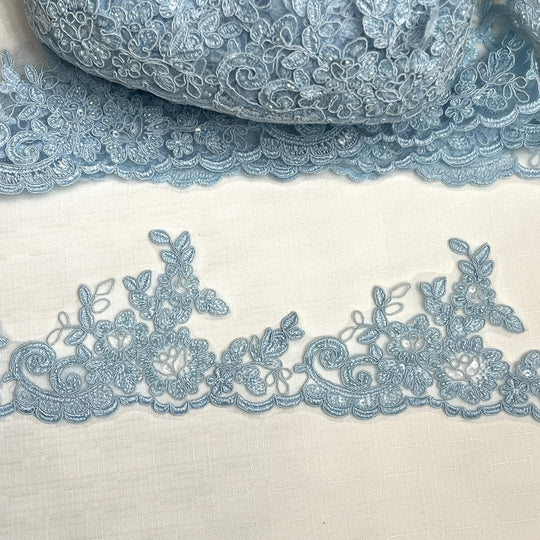 Beaded & Corded Lace Trimming Embroidered on 100% Polyester Net Mesh | Lace USA - 96796W-HB