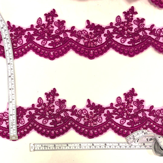 Beaded & Corded Floral scalloped Bridal Lace Trimming  | Lace USA - 96215W-BP