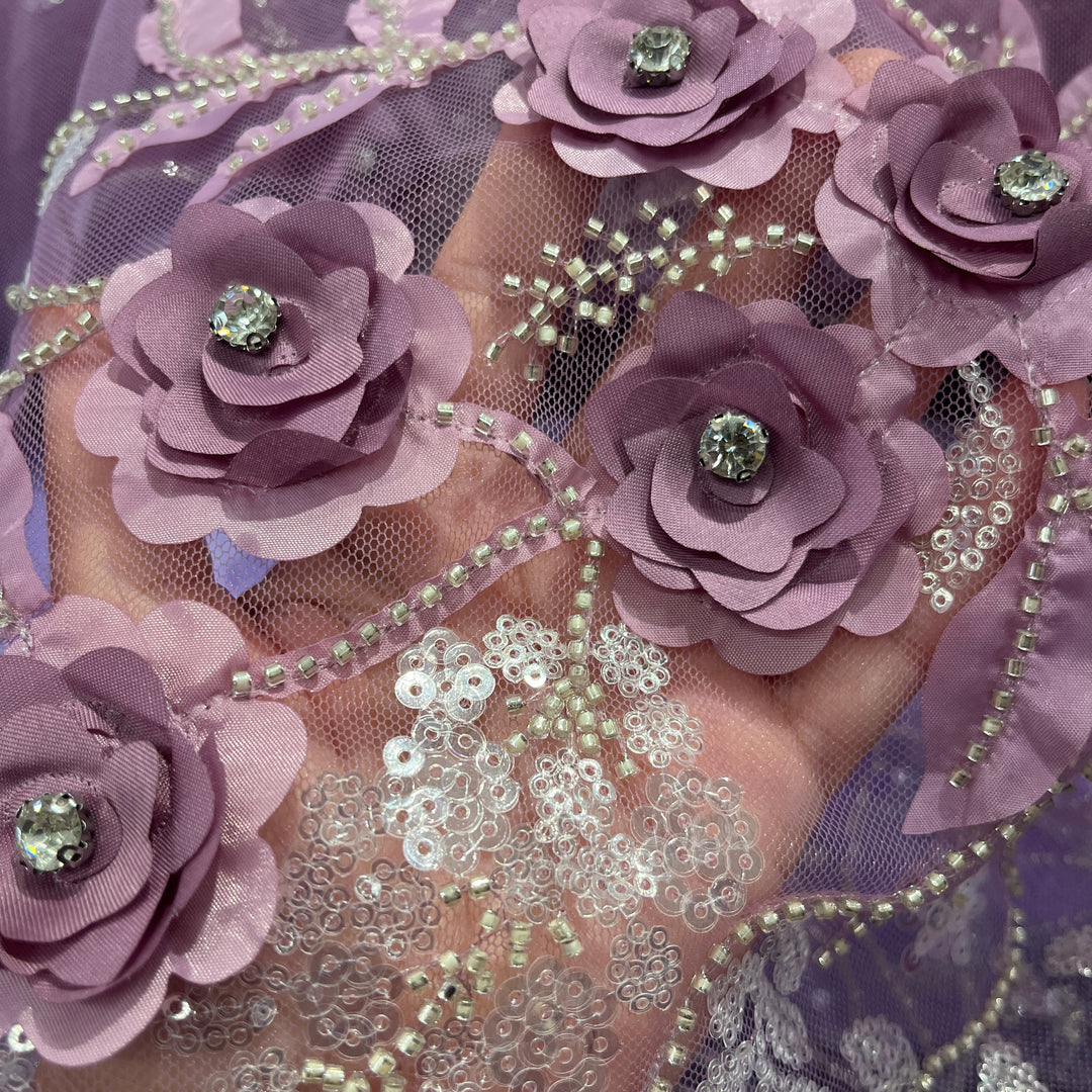 Beaded, Sequined 3D Floral Lace Fabric – Embroidered Mesh for Dresses & Gowns | Lace USA - GD-229