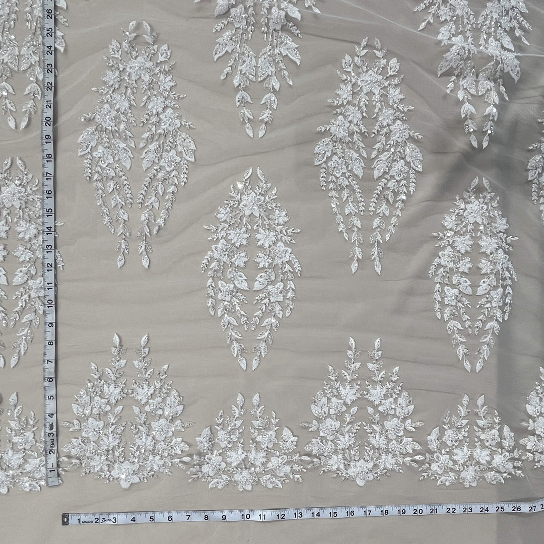 Beaded Lace Fabric Embroidered on 100% Polyester Net Mesh | Lace USA - GD-2636