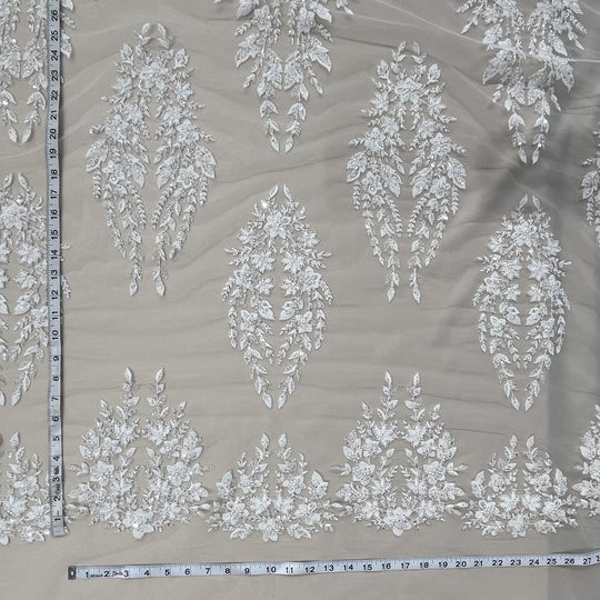 Beaded Lace Fabric Embroidered on 100% Polyester Net Mesh | Lace USA - GD-2636