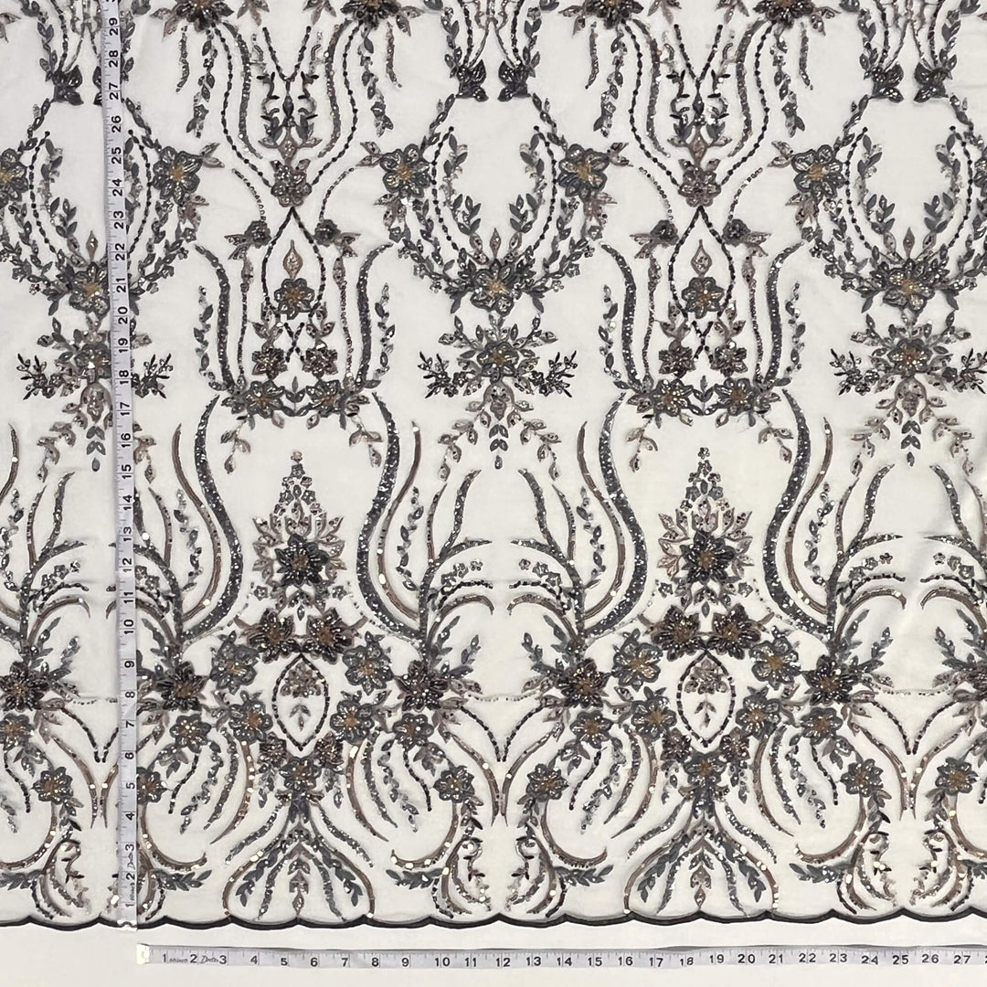 Beaded Lace Fabric Embroidered on 100% Polyester Net Mesh | Lace USA - GD-26227