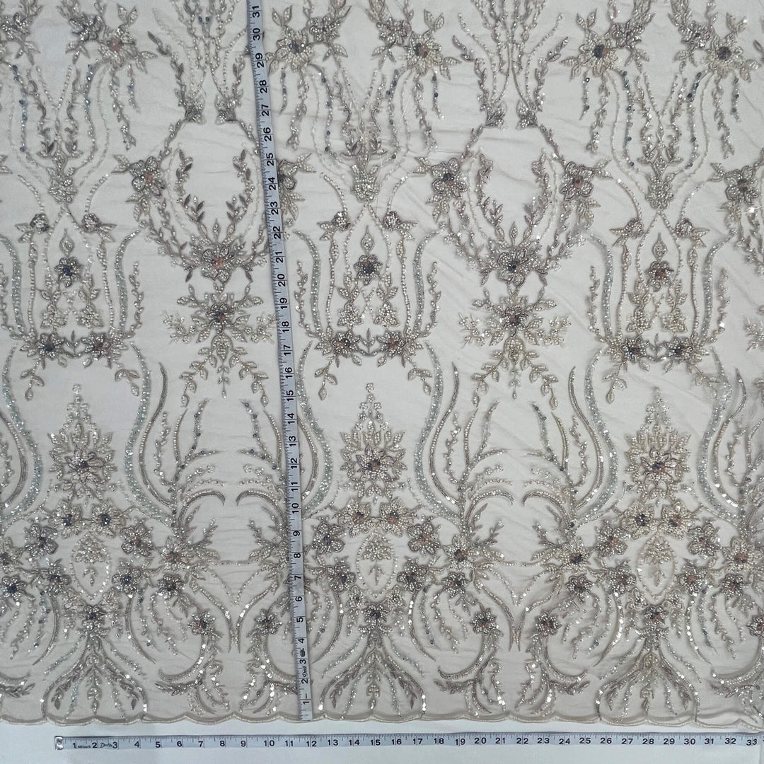 Beaded Lace Fabric Embroidered on 100% Polyester Net Mesh | Lace USA - GD-26227