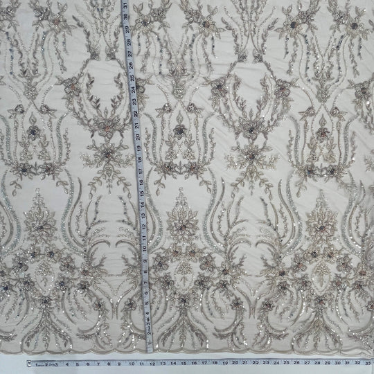 Beaded Lace Fabric Embroidered on 100% Polyester Net Mesh | Lace USA - GD-26227