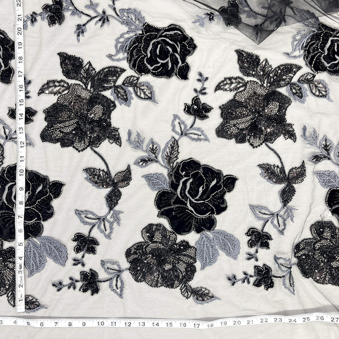 Beaded Lace Fabric Embroidered on 100% Polyester Net Mesh & Velvet | Lace USA - GD-2529