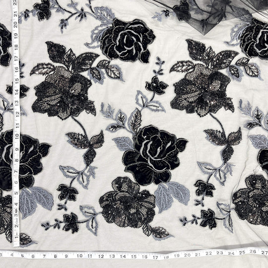 Beaded Lace Fabric Embroidered on 100% Polyester Net Mesh & Velvet | Lace USA - GD-2529