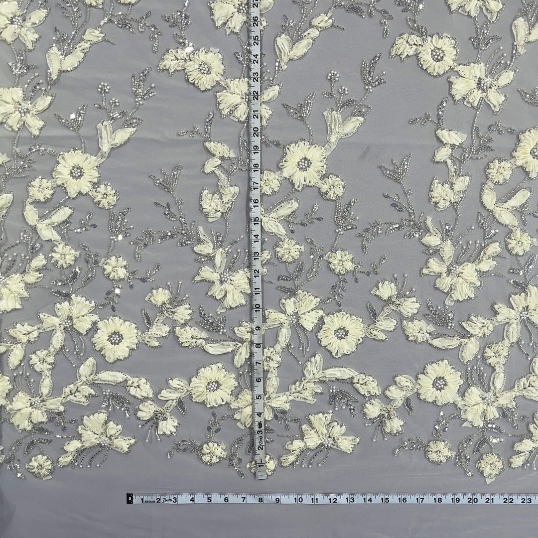Beaded 3D Floral Lace Fabric Embroidered on 100% Polyester Net Mesh | Lace USA - GD-10143