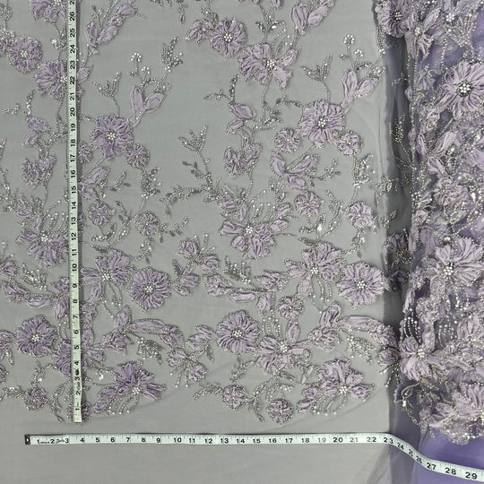 Beaded 3D Floral Lace Fabric Embroidered on 100% Polyester Net Mesh | Lace USA - GD-10143