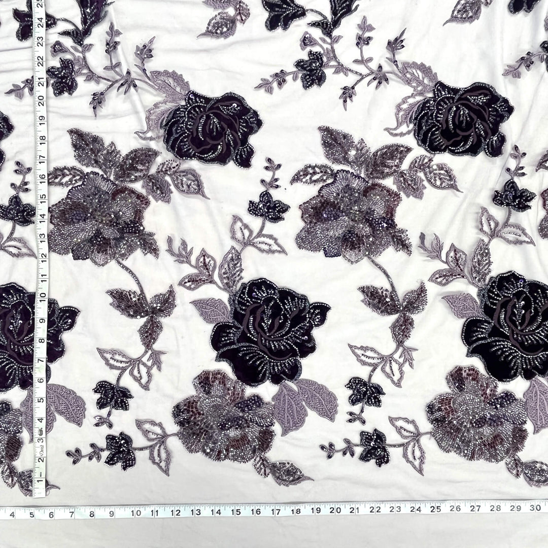 Beaded Lace Fabric Embroidered on 100% Polyester Net Mesh & Velvet | Lace USA - GD-2529