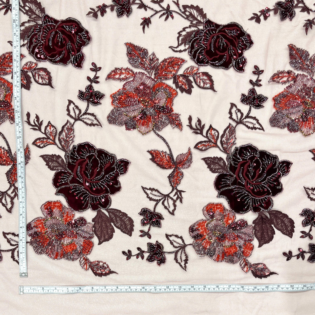 Beaded Lace Fabric Embroidered on 100% Polyester Net Mesh & Velvet | Lace USA - GD-2529