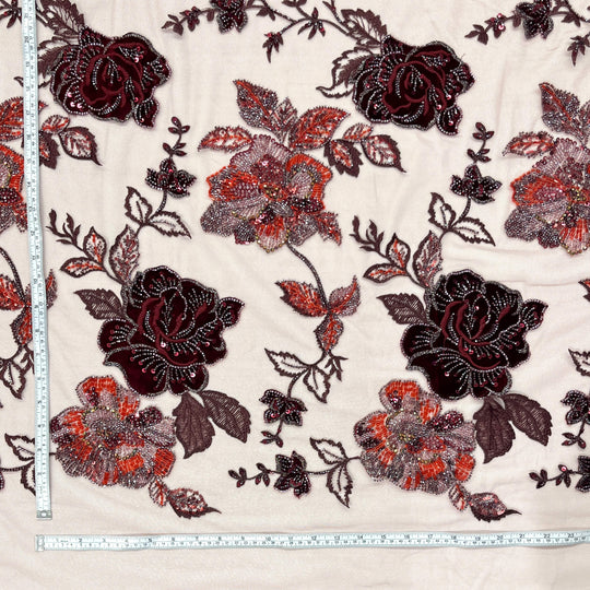 Beaded Lace Fabric Embroidered on 100% Polyester Net Mesh & Velvet | Lace USA - GD-2529