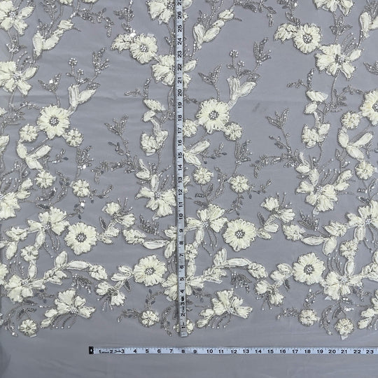 Beaded 3D Floral Lace Fabric Embroidered on 100% Polyester Net Mesh | Lace USA - GD-10143