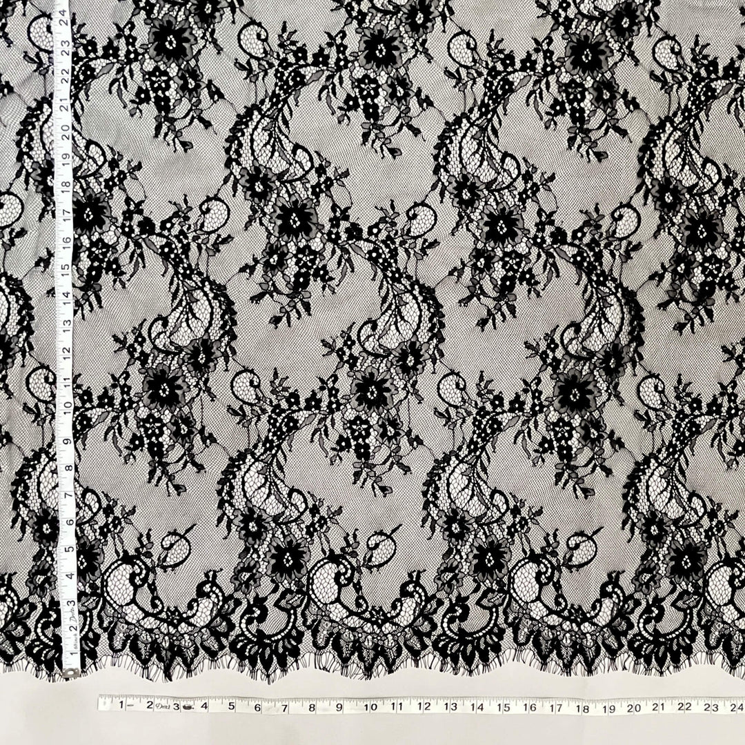 Chantilly Embroidered Lace Fabric with Eyelash Scallop - 3 Yards | Lace USA - GDF-05