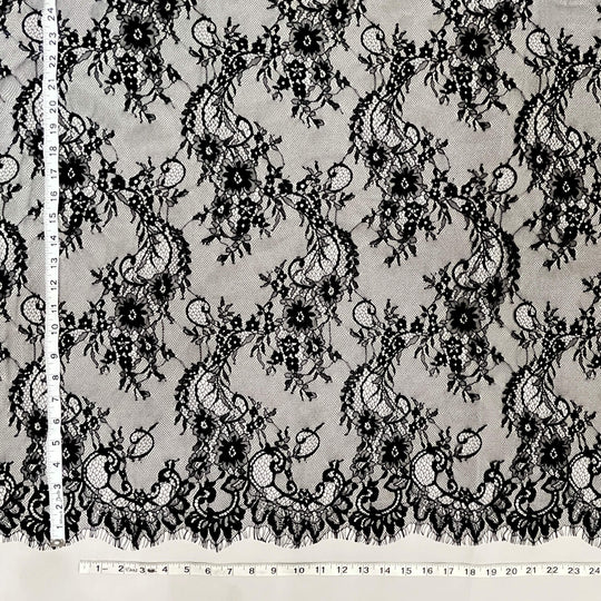 Chantilly Embroidered Lace Fabric with Eyelash Scallop - 3 Yards | Lace USA - GDF-05