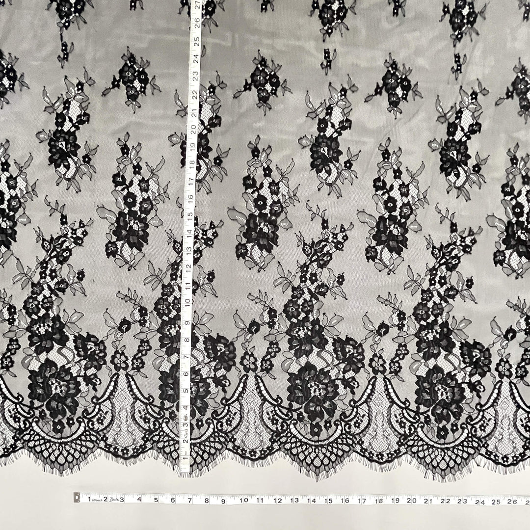 Chantilly Embroidered Bridal Lace Fabric with Eyelash Scallop - 3.3 Yards | Lace USA - GDF-11