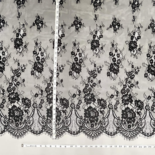 Chantilly Embroidered Bridal Lace Fabric with Eyelash Scallop - 3.3 Yards | Lace USA - GDF-11