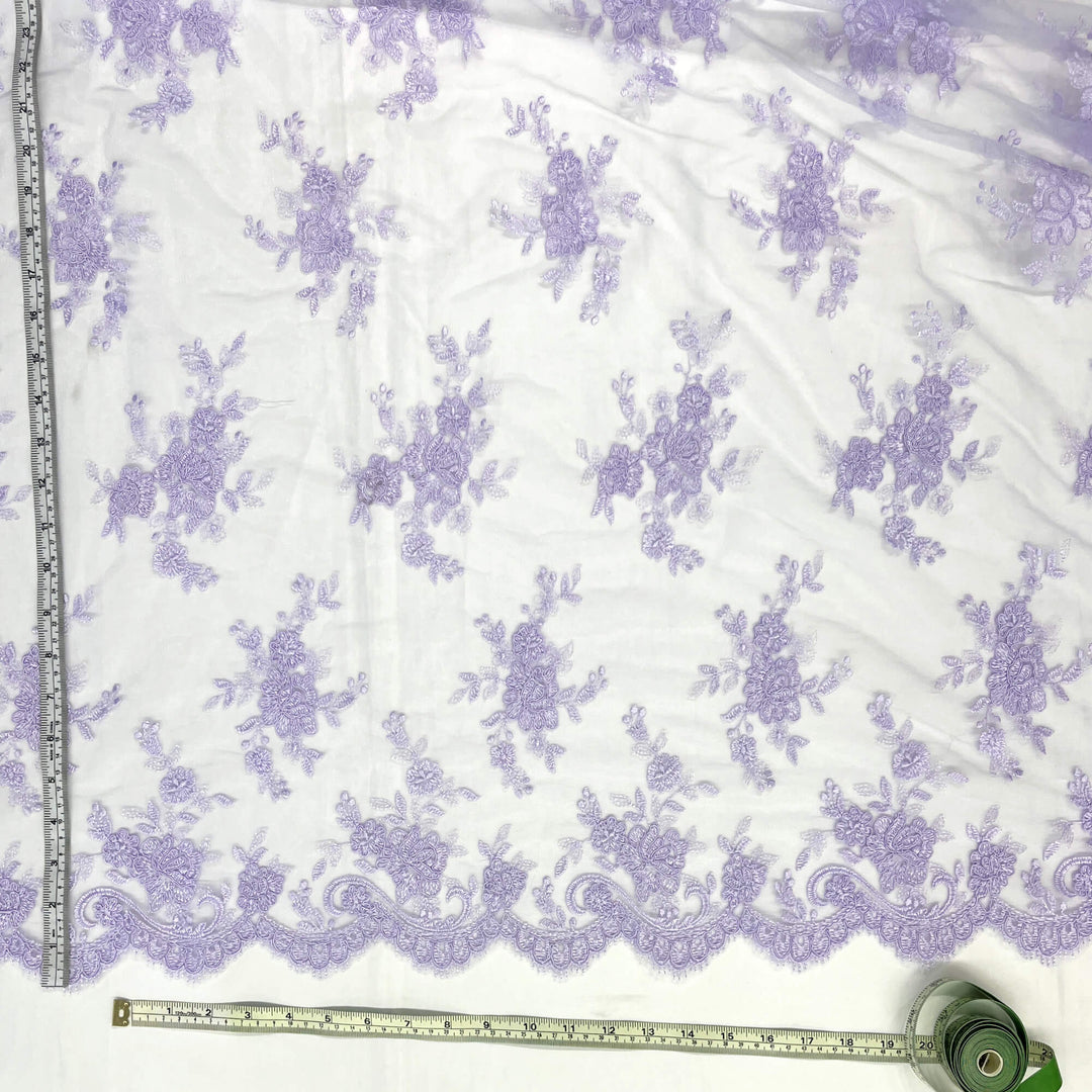 Corded Bridal Lace Fabric Embroidered on 100% Polyester Net Mesh | Lace USA - 96517W