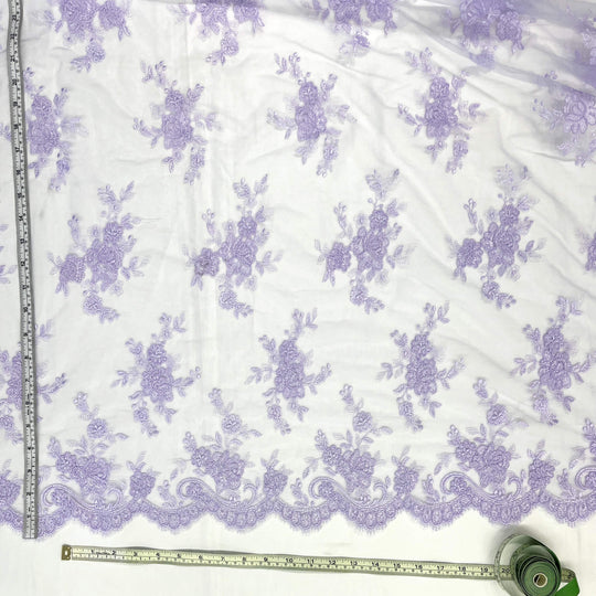 Corded Bridal Lace Fabric Embroidered on 100% Polyester Net Mesh | Lace USA - 96517W